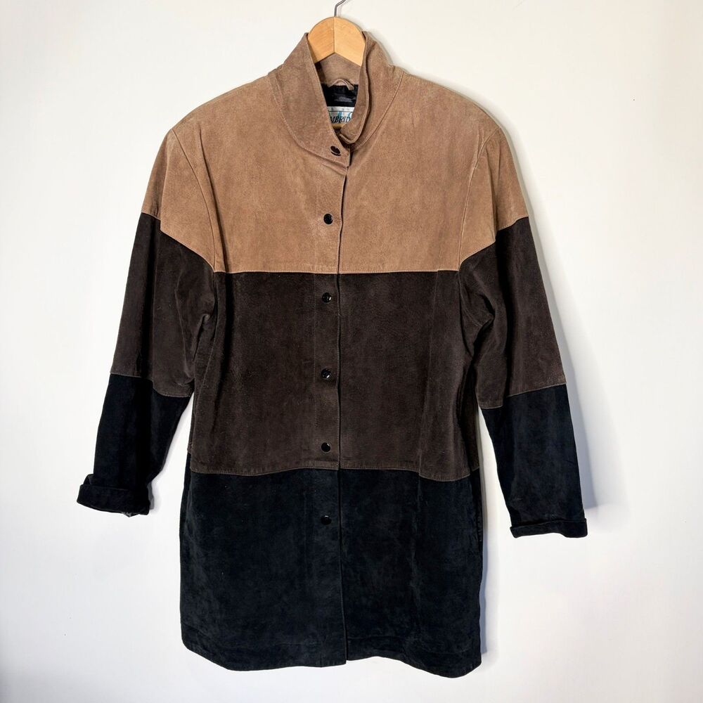 Vintage Cambridge Leather Jacket Color Block Ombre Black Brown Long Adult M